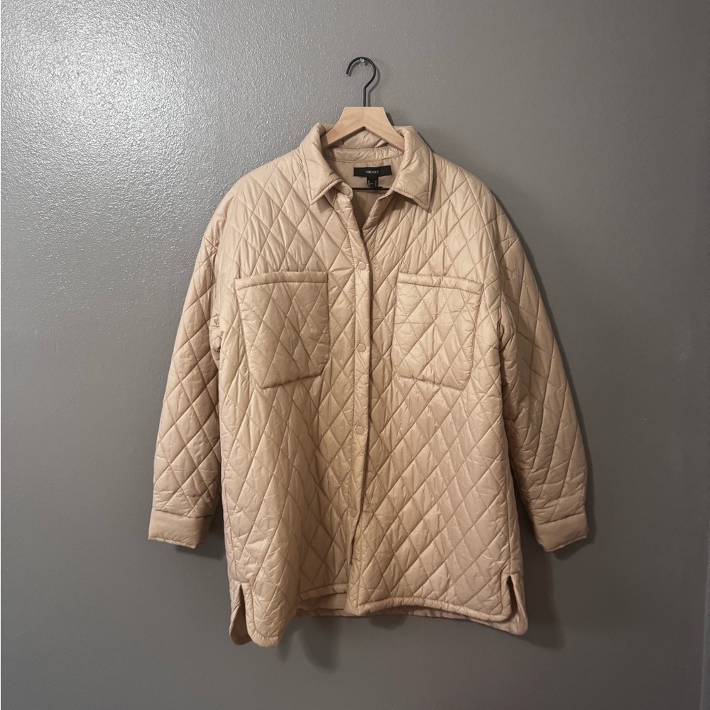 Forever 21 Quilted Beige Oversized Puffer Jacket